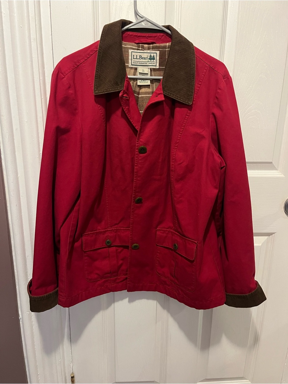L.L. Bean Red Jacket with Brown Corduroy Collar